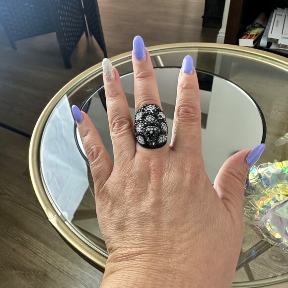 Boho Handmade 925 Silver Ring With Black & Clear Zirconia Design Size 7.5 Elegan - Picture 3 of 11